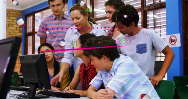 프랑스 럭비볼 컴퓨터를 사용하는 코카서스 교사와 학생들에 데이터 학교와 — 비디오