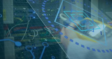 Sunucular üzerinde veri işleme resmi. veri işleme, teknoloji ve dijital arayüz kavramı dijital olarak oluşturulmuş görüntü.