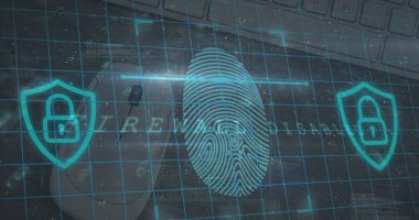 Uyarı veri işleme resmi, çevrimiçi güvenlik biyometrik parmak izi. küresel çevrimiçi güvenlik, bilgisayar, veri işleme ve teknoloji konsepti dijital olarak oluşturulmuş görüntü.