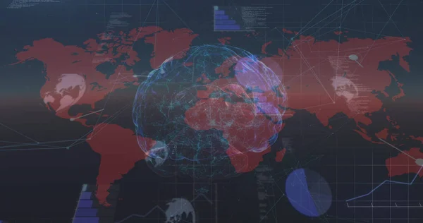 Image of human brain, data processing over world map. global science, business, connections and data processing concept digitally generated image.