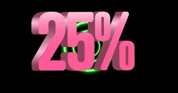 Obrázek Procent Růžové Přes Neonové Kruhy Černém Pozadí Prodej Úspory — Stock fotografie