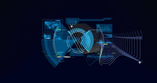 Image of digital interface with data processing over dark background. global connections, digital interface, technology and networking concept digitally generated image.