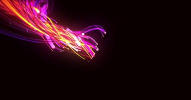 Siyah arkaplan üzerinde ışık izlerinin canlandırılması. Soyut arkaplan ve dijital arayüz kavramı dijital olarak oluşturulmuş video.