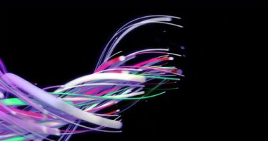 Siyah arkaplan üzerinde ışık izlerinin canlandırılması. Soyut arkaplan ve dijital arayüz kavramı dijital olarak oluşturulmuş video.