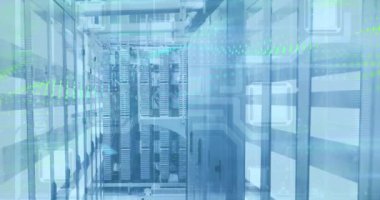 Sunucular üzerinde entegre devre ve ışıkların animasyonu. Küresel ağ, veri işleme, dijital iletişim ve teknoloji konsepti dijital olarak oluşturulmuş video.