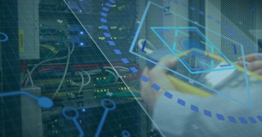 Sunucular üzerinde veri işleme resmi. veri işleme, teknoloji ve dijital arayüz kavramı dijital olarak oluşturulmuş görüntü.