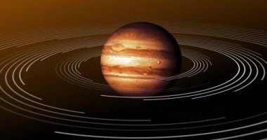 Kahverengi uzayda kahverengi gezegenin animasyonu. Astronomi, kozmos, evren ve uzay keşfi konsepti dijital olarak oluşturulmuş video.