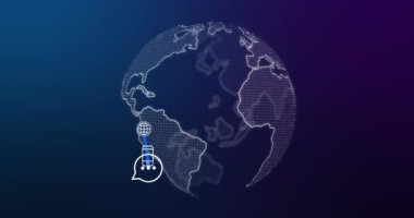 Akıllı telefonun animasyonu ve donanma geçmişindeki teknoloji ikonlarıyla bağlantıları. Dijital olarak oluşturulmuş küresel ağ, bağlantılar, iletişim ve teknoloji konsepti.