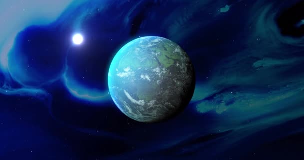 Animation Von Blauem Planeten Und Mond Blauen Raum Astronomie Kosmos — Stockvideo