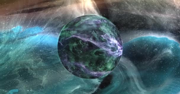 Animáció Zöld Bolygóról Kék Sárga Galaxisban Csillagászat Kozmosz Világegyetem Űrkutatás — Stock videók
