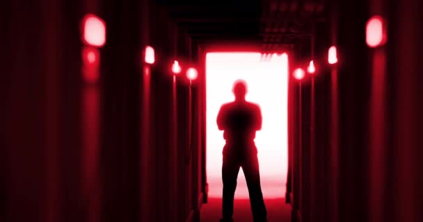 Animation Man Silhouette Standing Dark Corridor Horror Fright Halloween Computer – Stock-video