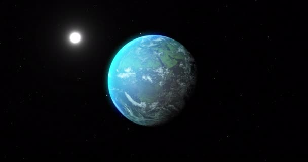 Animación Del Planeta Azul Sol Espacio Negro Astronomía Cosmos Universo — Vídeo de stock