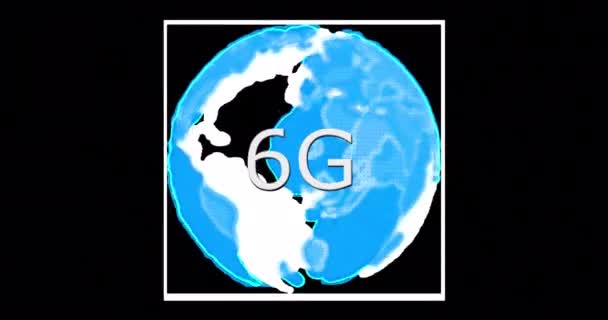 Animation Rotating Globe Black Background Network Connections Communication Technology Concept — Stock Video