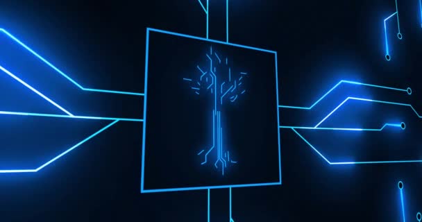 Animace Integrovaného Obvodu Digitálního Stromu Černém Pozadí Počítače Připojení Koncepce — Stock video