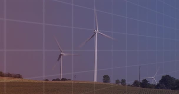 Animación Del Procesamiento Datos Financieros Sobre Turbina Eólica Cambio Climático — Vídeo de stock