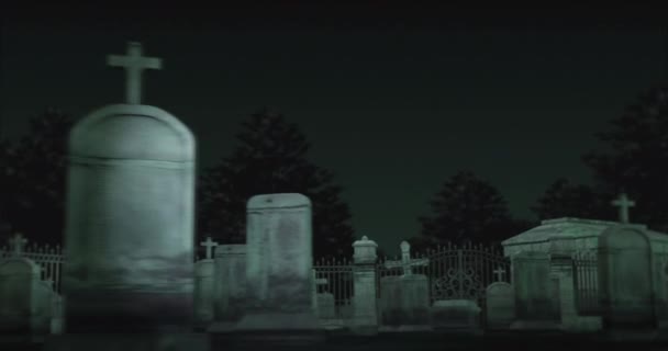 Sírok Animációja Temetőben Éjszaka Halál Horror Félelem Halloween Koncepció Digitálisan — Stock videók