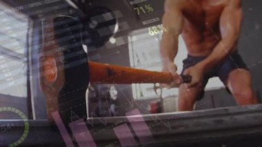 Kafkas sporcusu egzersizinde veri işleme animasyonu. global spor ve dijital arayüz konsepti dijital olarak oluşturulmuş video.