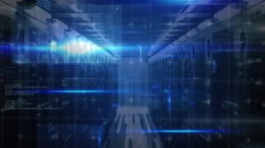 Sunucular üzerinde ışık ve veri işleme animasyonları. küresel ağ, bağlantılar, veri ve teknoloji konsepti dijital olarak oluşturulmuş video.