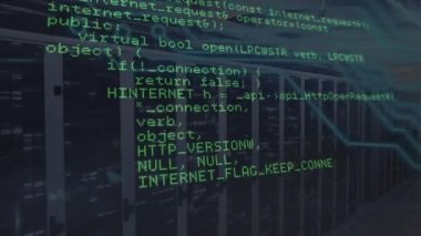 Animation of data processing over servers. global network, connections, data and technology concept digitally generated video.