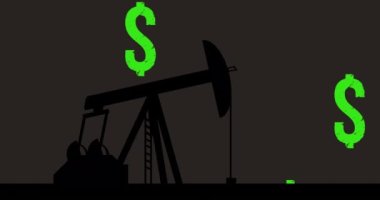Dolar sembolleri üzerinde pompalama animasyonu. Ulusal petrol günü ve dijital olarak üretilen video konsepti.