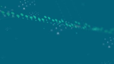 Mavi arkaplan üzerinde simge ve veri işleme animasyonları. küresel teknoloji, bilgisayar ve dijital arayüz kavramı dijital olarak oluşturulmuş video.