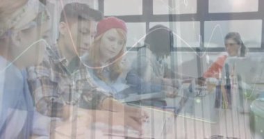 Animation of financial data processing over diverse business people. global finances, computing and digital interface concept digitally generated video.