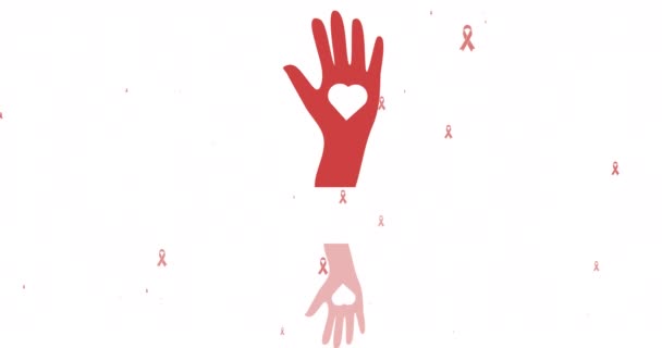 Animation Hands Heart Cancer Ribbons Icons White Background International Day — Stock Video