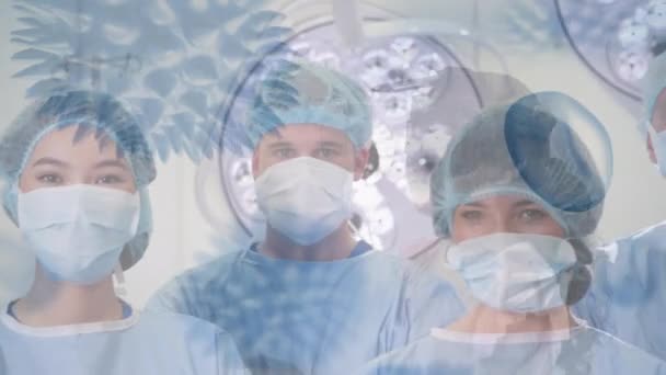 Animation Covid Cells Diverse Surgeons Face Masks Global Covid Pandemic — Stockvideo