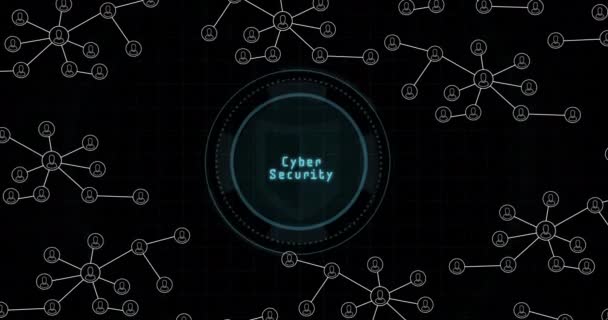 Cyber Security Text Scanner Network Digital Icons Black Background Global — Αρχείο Βίντεο