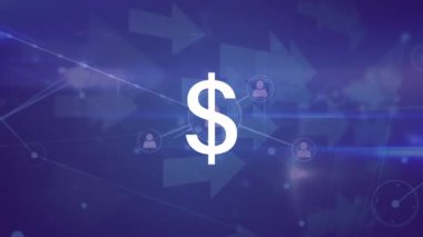 Mavi arka planda veri işleme ve dolar sembolü animasyonu. küresel iş ve dijital arayüz kavramı dijital olarak oluşturulmuş video.