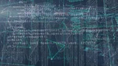 Sunucu odasında dünya haritası ve veri işleme animasyonu. küresel bağlantılar, bilgisayar ve dijital arayüz konsepti dijital olarak oluşturulmuş video.