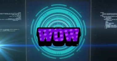 Kapsam taraması ve veri işleme üzerinden wow metninin animasyonu. küresel sosyal medya, veri işleme ve dijital arayüz kavramı dijital olarak oluşturulmuş video.