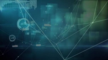 Mavi arkaplandaki kare şekillere karşı bağlantılar ve veri işleme ağı. bilgisayar arayüzü ve teknoloji kavramı