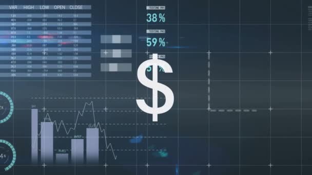 Animation Dollar Symbol Data Processing Global Business Connections Digital Interface — Vídeo de Stock