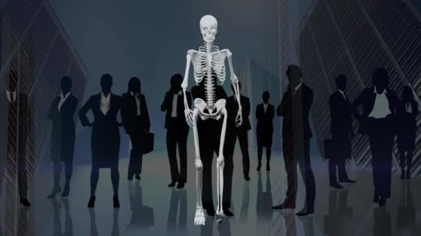 Animation Human Skeleton Businesspeople Silhouettes Servers Business Finance Connections Technology — Vídeo de Stock