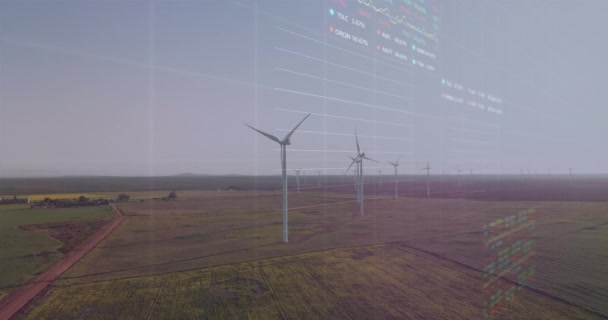 Animatie Van Gegevensverwerking Windturbines Mondiaal Business Digital Interface Concept Digitaal — Stockvideo