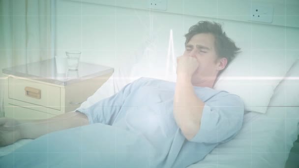 Animation Digital Screen Biological Data Caucasian Male Patient Hospital Bed — Videoclip de stoc