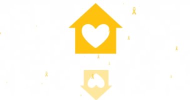 Animation of house with heart and cancer ribbons icons over white background. International day of charity and celebration concept digitally generated video.