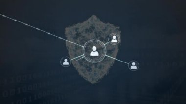 Kalkan üzerinde veri işleme animasyonu. küresel iş ve dijital arayüz kavramı dijital olarak oluşturulmuş video.