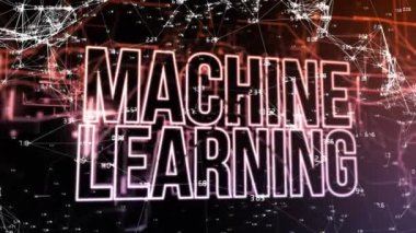 Siyah arkaplanda veri işleme üzerinden makine öğrenme metninin animasyonu. Sosyal medya ve dijital arayüz konsepti dijital olarak oluşturulmuş video.