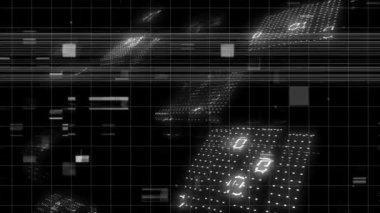 Siyah arkaplanda veri işleme animasyonu. küresel iş ve dijital arayüz kavramı dijital olarak oluşturulmuş video.