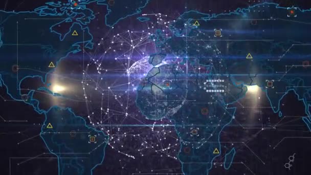 Animacja Przetwarzania Danych Mapie Świata Koncepcja Globalnego Biznesu Cyfrowego Interfejsu — Wideo stockowe