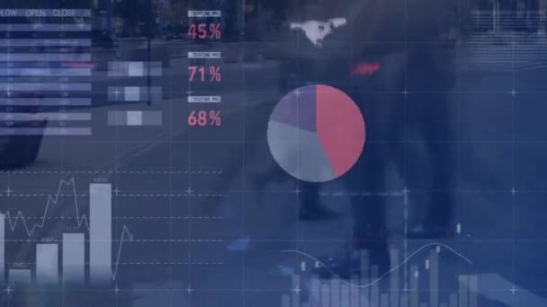 Animace Zpracování Finančních Dat Nad Chodícími Lidmi Globální Připojení Zpracování — Stock video