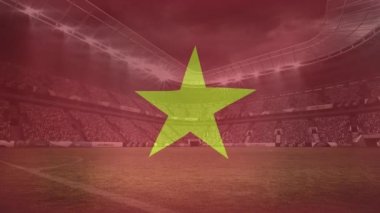 Vietnam bayrağını spor stadyumunda sallamanın animasyonu. Spor, rekabet, eğlence ve teknoloji konsepti dijital olarak oluşturulmuş video.