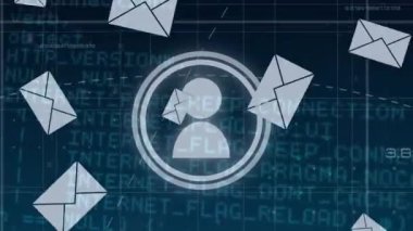 Animation of data processing over envelopes. global business and digital interface concept digitally generated video.