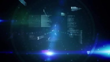 Mavi arkaplanda veri işleme animasyonu. küresel iş ve dijital arayüz kavramı dijital olarak oluşturulmuş video.