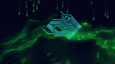 Siyah arkaplanda veri işleme animasyonu. küresel iş ve dijital arayüz kavramı dijital olarak oluşturulmuş video.