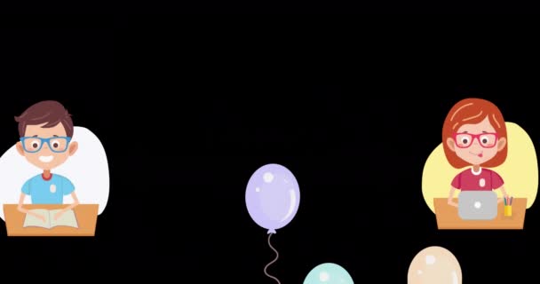 Animation Von Kindern Und Luftballons Symbol Auf Schwarzem Hintergrund Universelles — Stockvideo