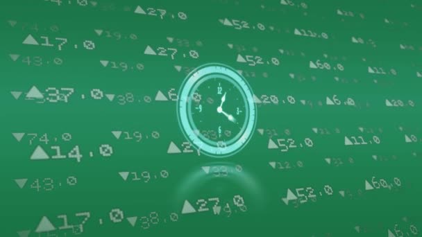 Animation Clock Financial Data Green Background Finance Economy Data Processing — Stock video