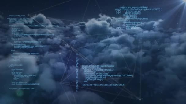 Animação Processamento Dados Sobre Céu Noturno Com Nuvens Conceito Global — Vídeo de Stock